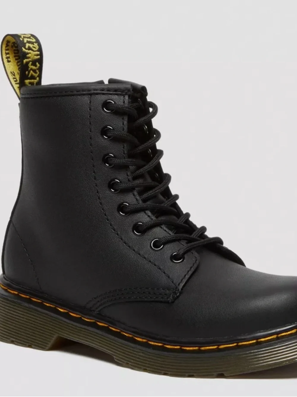 Dr. Martens JUNIOR 1460 SOFTY T LEATHER LACE UP BOOTS Yellow Stitching Size 1